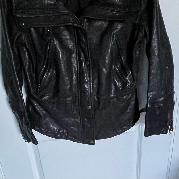 Andrew Marc wide collar zip genuine real Leather Jacket women’s black - Picture 4 of 14